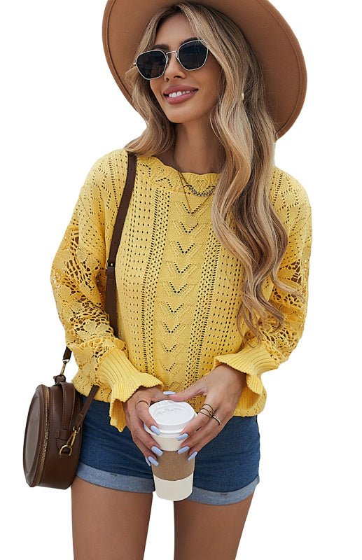 Women's Cutout Petal Sleeve Sweater - ElegantAlpha®