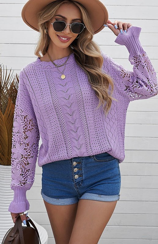 Women's Cutout Petal Sleeve Sweater - ElegantAlpha®