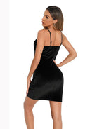 Women’s Deep V Neck Wrap Around Tieless Velvet Mini Dress - ElegantAlpha®