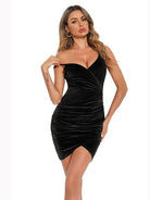 Women’s Deep V Neck Wrap Around Tieless Velvet Mini Dress - ElegantAlpha®