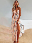 Women's halter V-neck chiffon print dress - ElegantAlpha®