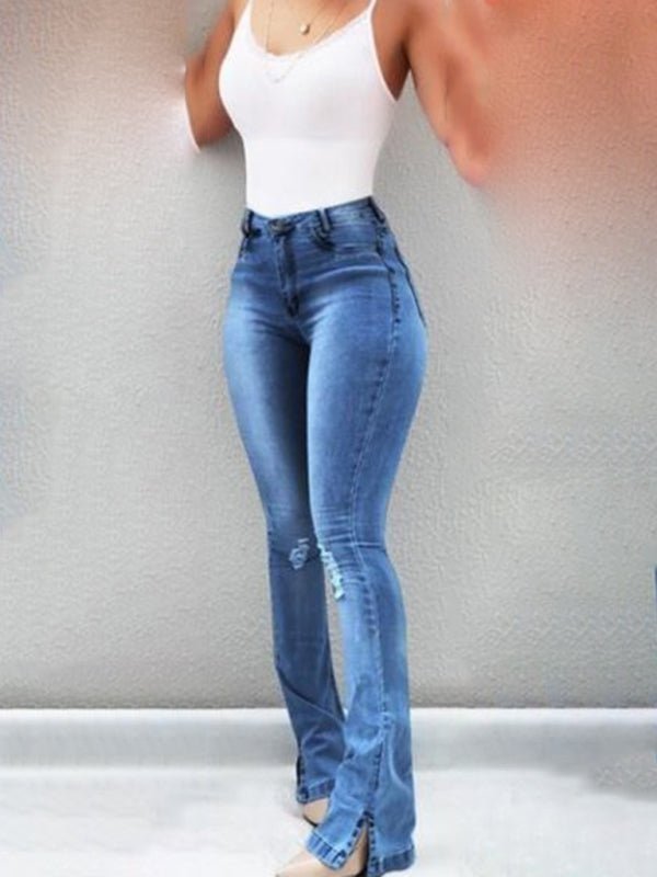 Women's High Waist Slit Hem Flare Jeans - ElegantAlpha®