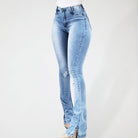 Women's High Waist Slit Hem Flare Jeans - ElegantAlpha®