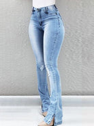 Women's High Waist Slit Hem Flare Jeans - ElegantAlpha®