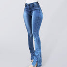 Women's High Waist Slit Hem Flare Jeans - ElegantAlpha®