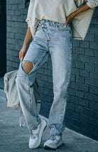 Women's Irregularly Ripped Denim Trousers - ElegantAlpha®