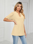 Women's knitted casual V-neck puff sleeve loose T-shirt - ElegantAlpha®