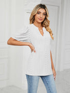 Women's knitted casual V-neck puff sleeve loose T-shirt - ElegantAlpha®