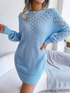 Women's Long Sleeve Cable Knit Sweater Minidress - ElegantAlpha®