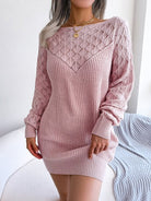 Women's Long Sleeve Cable Knit Sweater Minidress - ElegantAlpha®