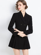 Women's long-sleeved suit collar double-breasted jacket dress - ElegantAlpha®