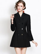 Women's long-sleeved suit collar double-breasted jacket dress - ElegantAlpha®