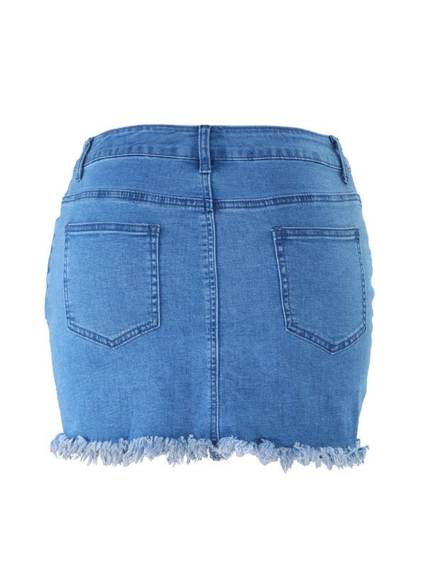 Women's Retro Fringe Pack Hip Denim Short Skirt - ElegantAlpha®