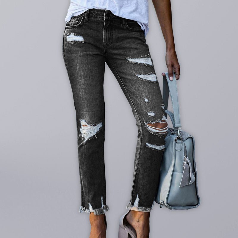 Women’s Rip Vibes Distressed Straight Leg Denim Jeans - ElegantAlpha®