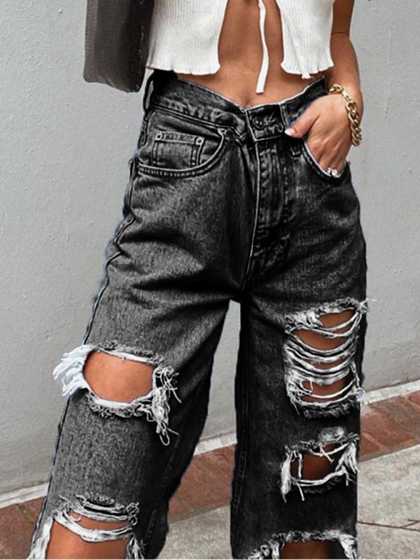 Women's Ripped High Waist Relaxed Baggy Jeans - ElegantAlpha®