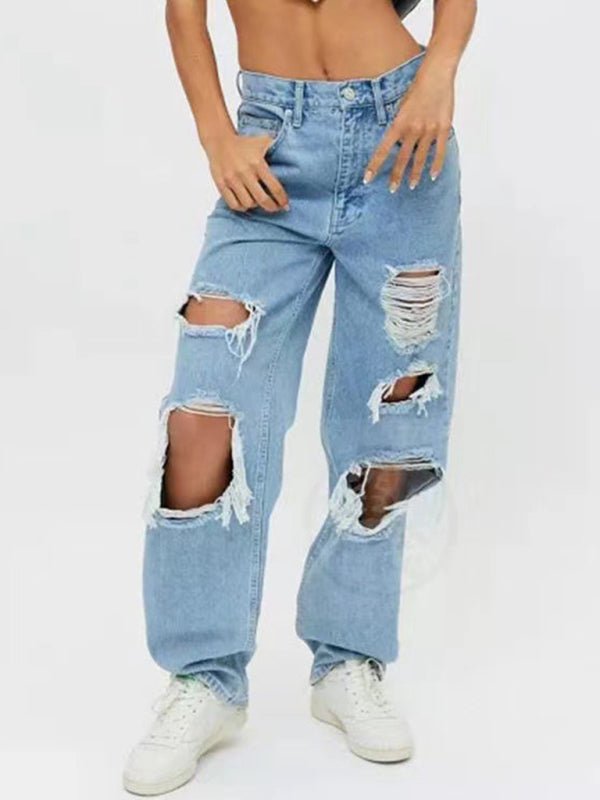 Women's Ripped High Waist Relaxed Baggy Jeans - ElegantAlpha®