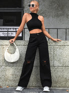 Women's Ripped High Waist Side Leg Jeans - ElegantAlpha®