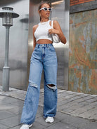 Women's Ripped High Waist Side Leg Jeans - ElegantAlpha®