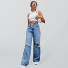 Women's Ripped High Waist Side Leg Jeans - ElegantAlpha®