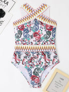 Women's Sexy Peris Print Cross Neck One Piece Swimsuit - ElegantAlpha®