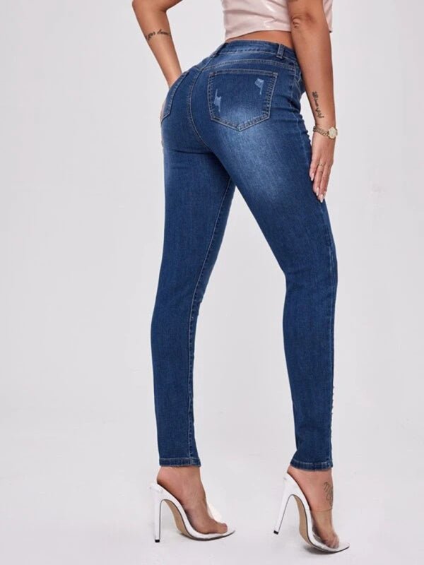 Women's Slit Bead Trim High Waist Jeans - ElegantAlpha®