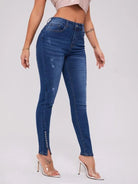 Women's Slit Bead Trim High Waist Jeans - ElegantAlpha®