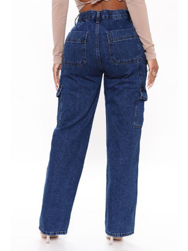 Women's Solid Multi-Pocket Cargo Jeans - ElegantAlpha®