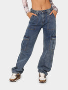 Women's Solid Multi-Pocket Cargo Jeans - ElegantAlpha®