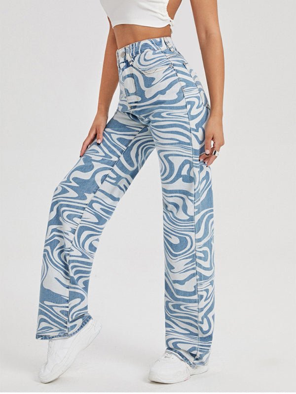 Women's Swirl Abstract Mid Rise Wide Leg Jeans - ElegantAlpha®