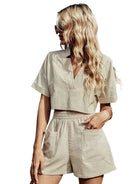 Women's V -neck casual loose short two -piece suit - ElegantAlpha®