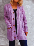 Women’s V Neckline Cable Knit Cardigan - ElegantAlpha®