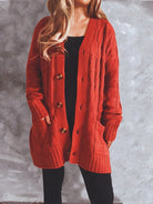 Women’s V Neckline Cable Knit Cardigan - ElegantAlpha®