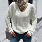 Women's white long sleeve sweater - ElegantAlpha®