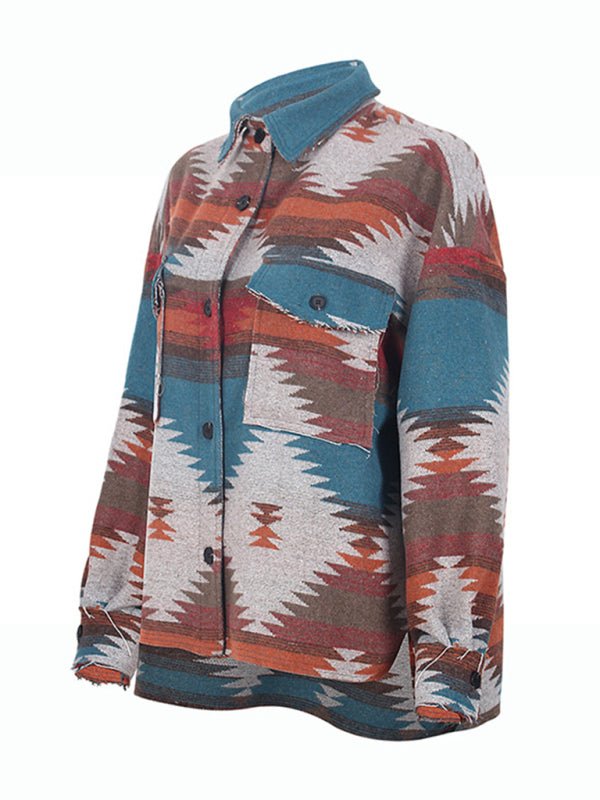 Women's Wool Lapel Ethnic Aztec Jacket - ElegantAlpha®