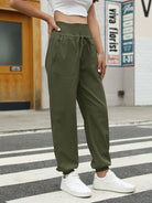 Woven Elastic Bound High Waist Casual Pants - ElegantAlpha®