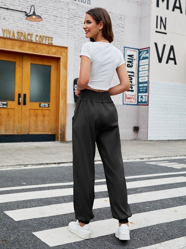 Woven Elastic Bound High Waist Casual Pants - ElegantAlpha®