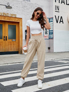 Woven Elastic Bound High Waist Casual Pants - ElegantAlpha®